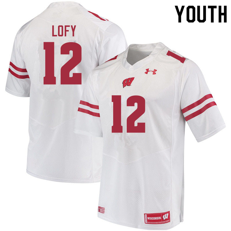 Youth #12 Max Lofy Wisconsin Badgers College Football Jerseys Sale-White - Click Image to Close